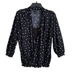 Isabella Rodriguez Blouse Top Crossover Womens Size XL Black & White Polka Dots